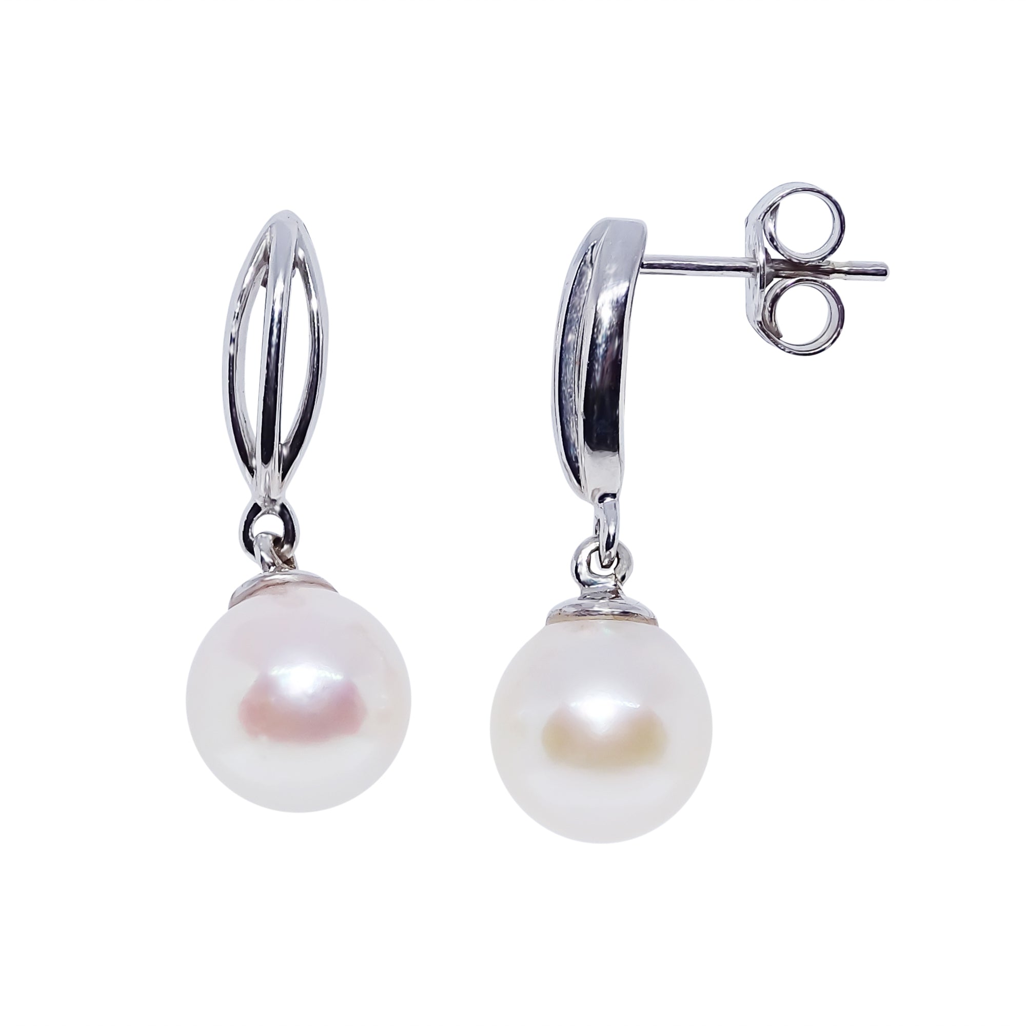 9ct white gold 7.5mm cultured pearl drop earrings