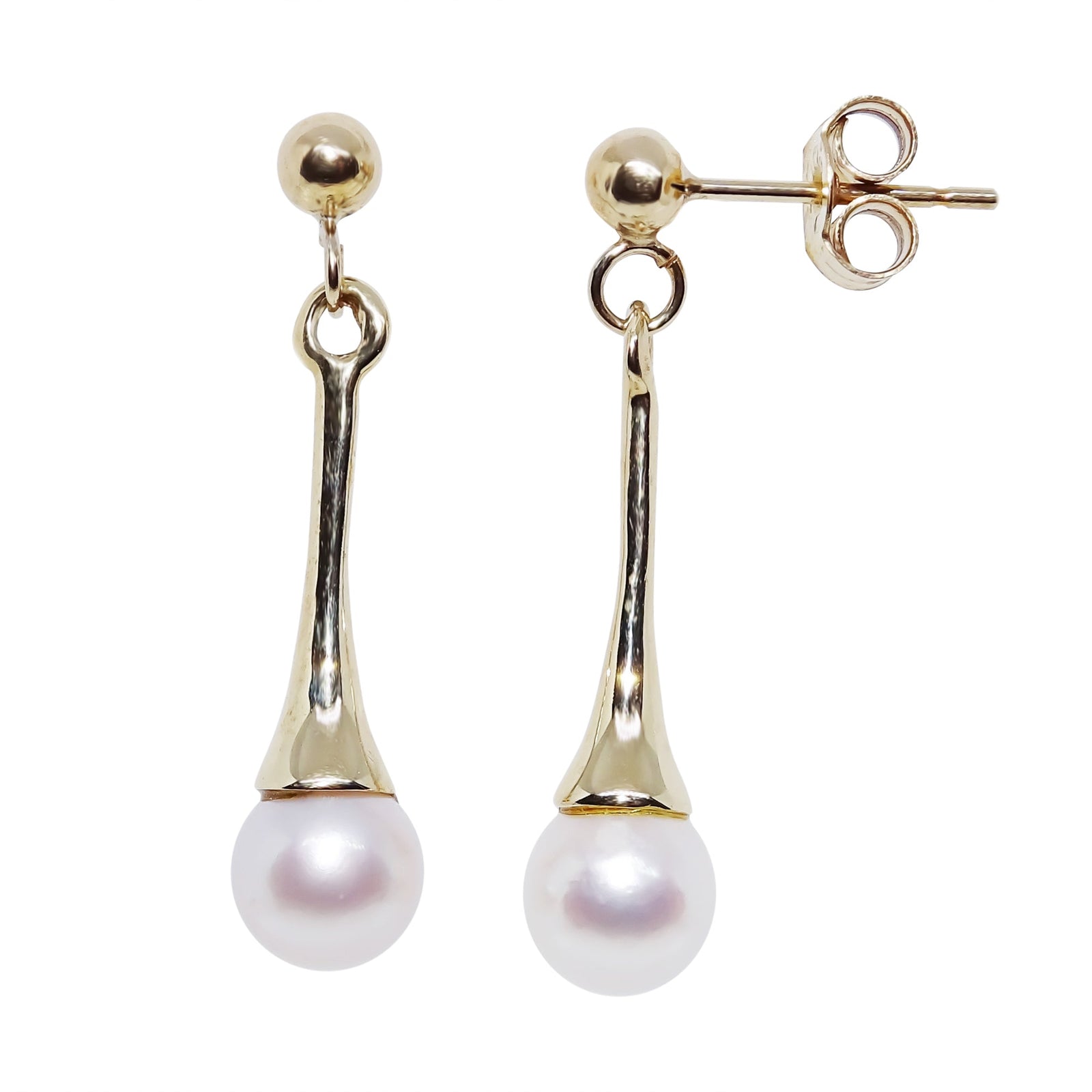 9ct gold 6mm cultured pearl drop earrings