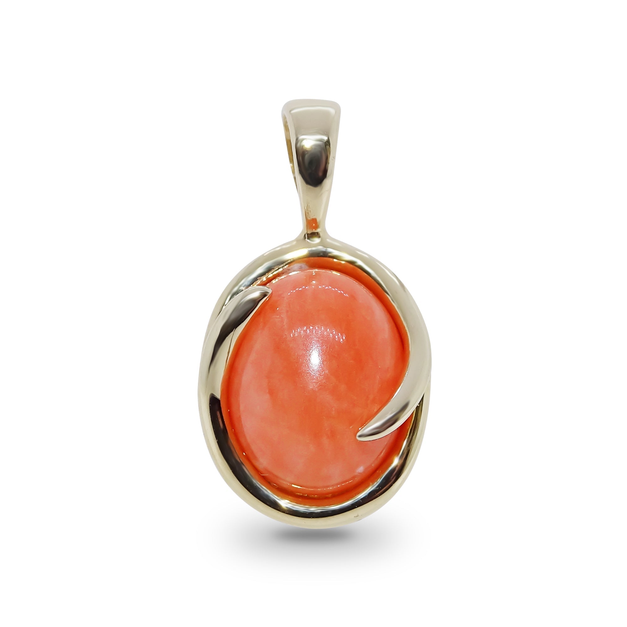 9ct gold 10x8mm oval created coral pendant