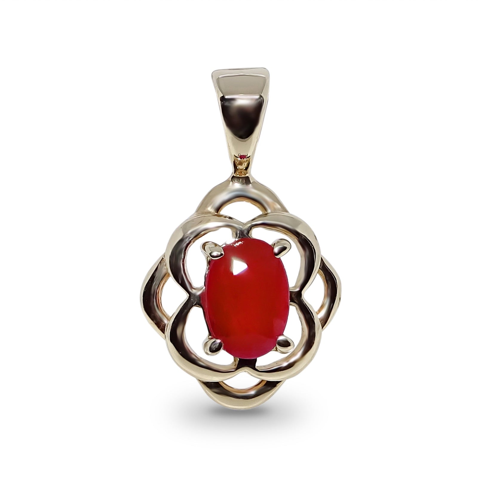 9ct gold 6x4mm oval ruby celtic style pendant