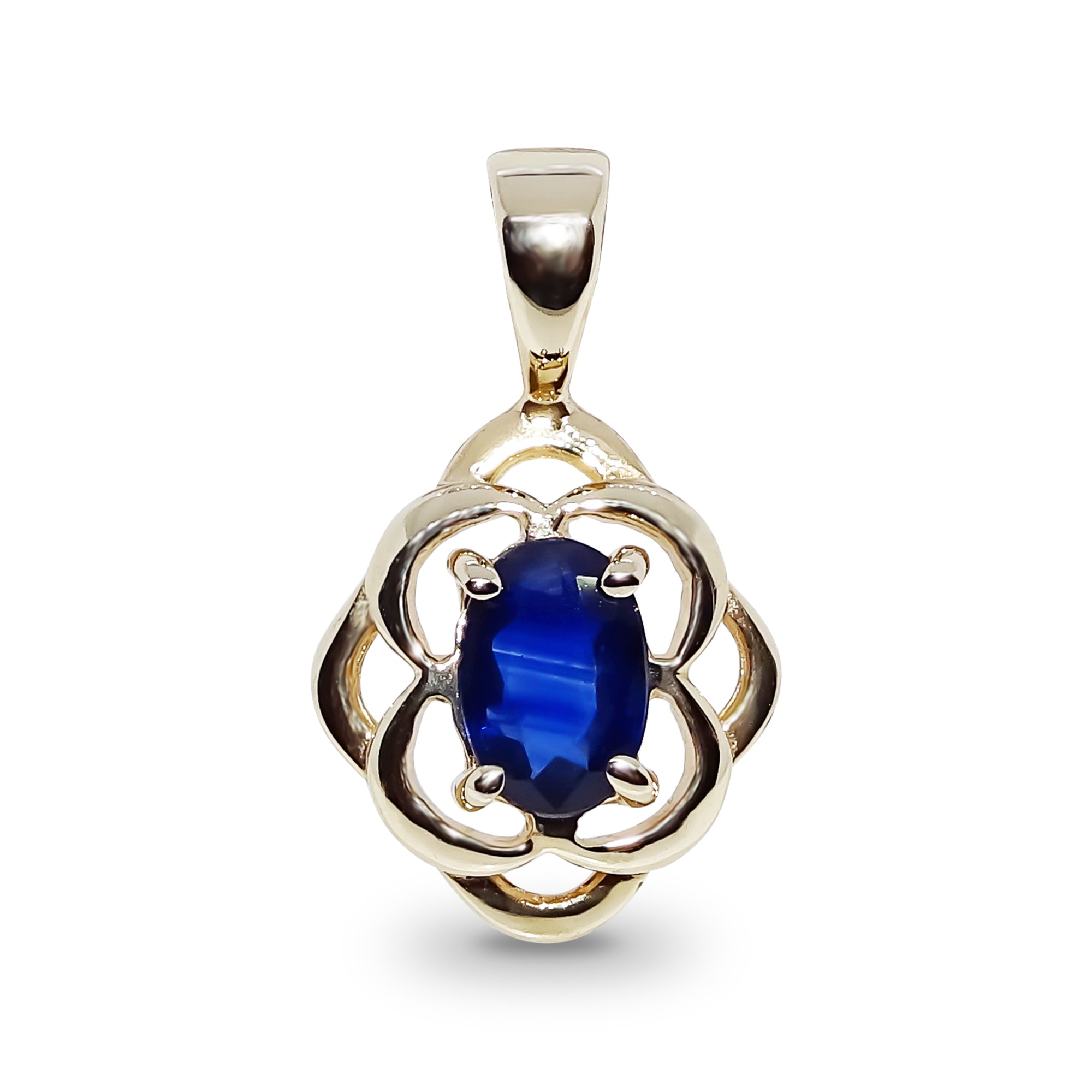 9ct gold 6x4mm oval sapphire celtic style pendant