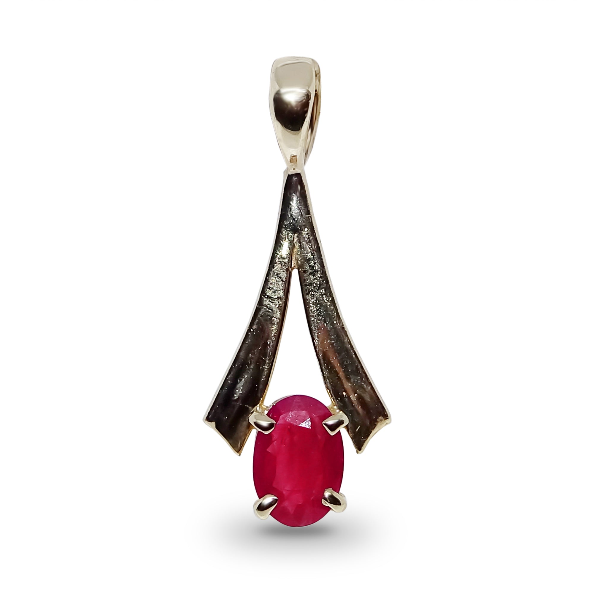 9ct gold 6x4mm oval ruby inverted V shape pendant