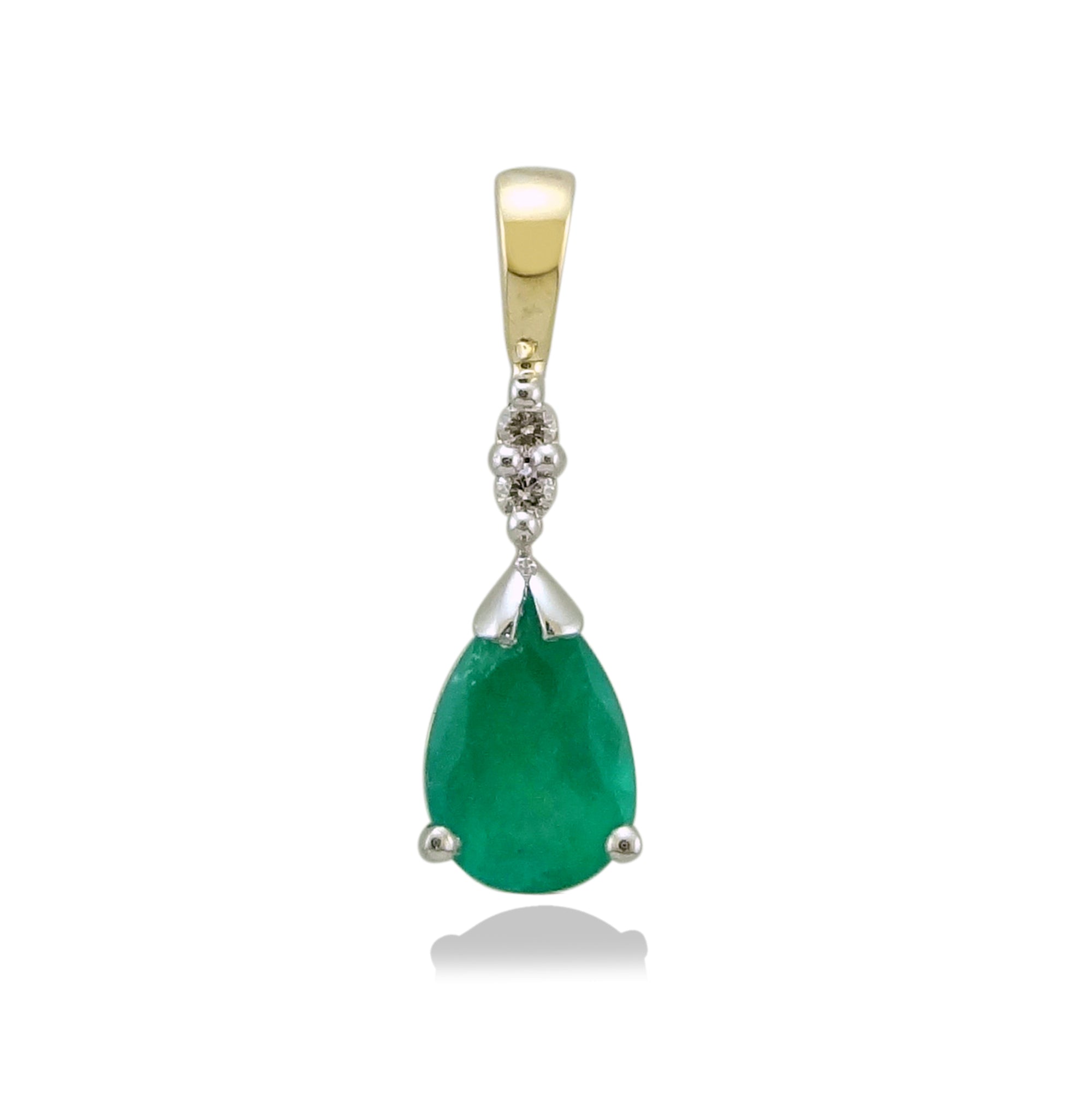 9ct gold 7x5mm pear shape emerald & diamond pendant 0.02ct