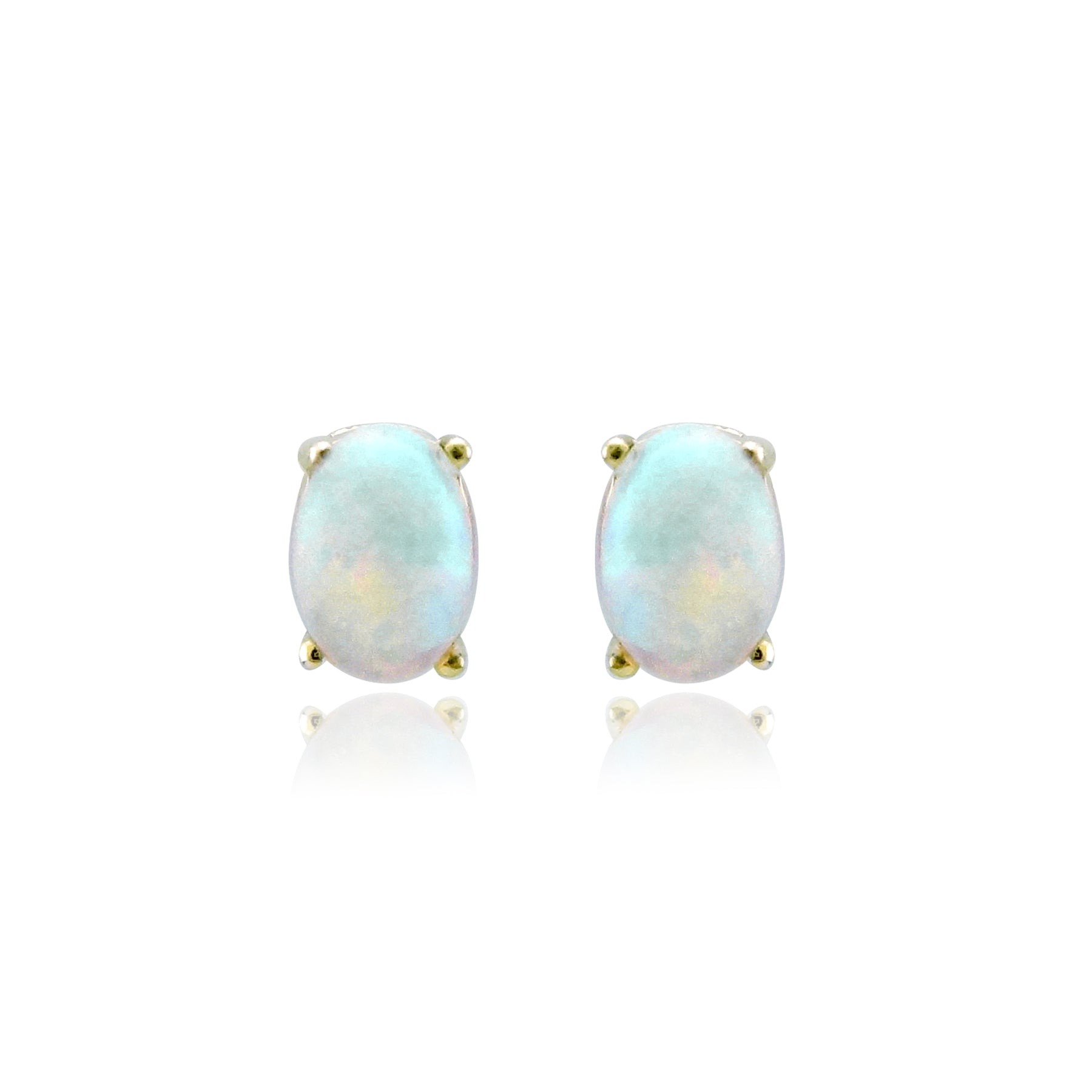 9ct gold 6x4mm oval opal claw set double gallery stud earrings