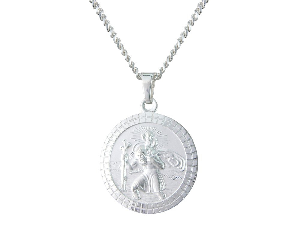 Silver 20mm round St. Christopher &amp; 18&quot; chain