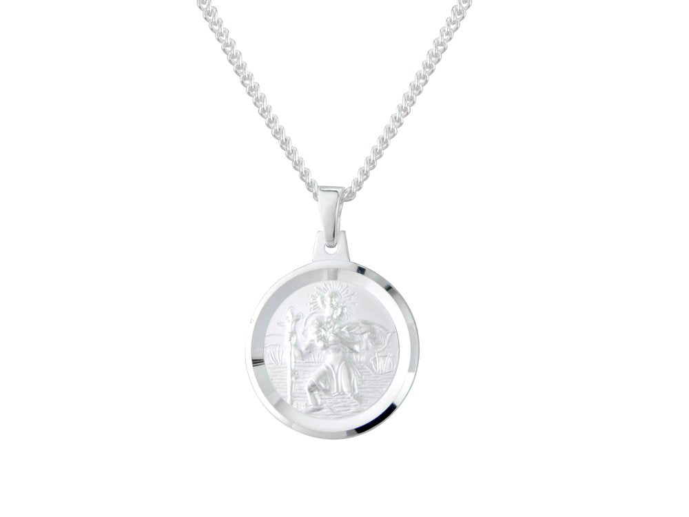 Silver 18mm round St. Christopher & 18" chain