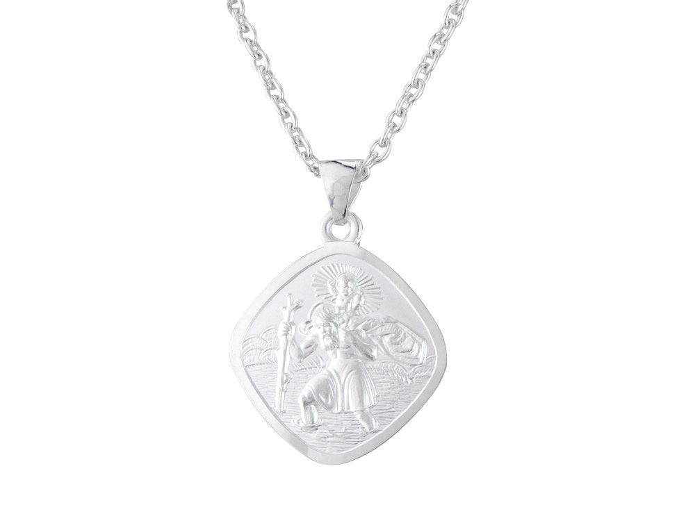 Silver 20mm cushion shape St. Christopher &amp; 18&quot; chain