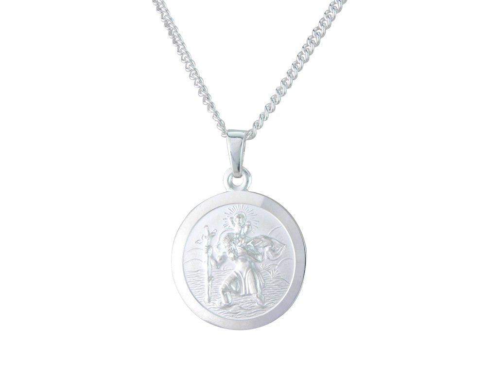 Silver 18mm round St. Christopher &amp; 18&quot; chain