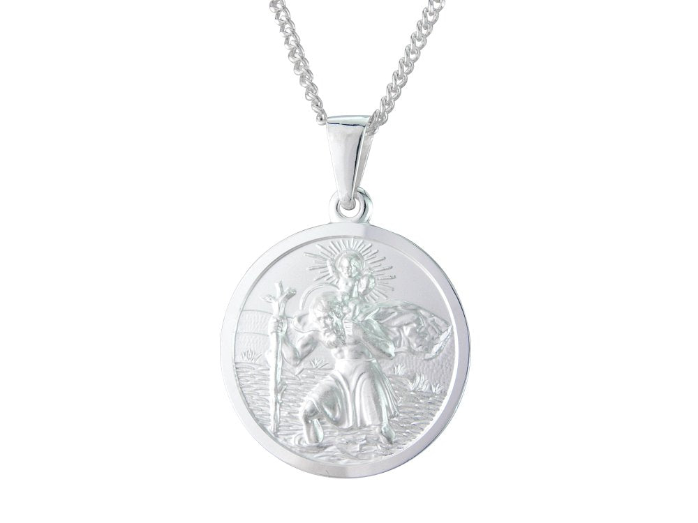 Silver 24mm round St. Christopher & 20" chain