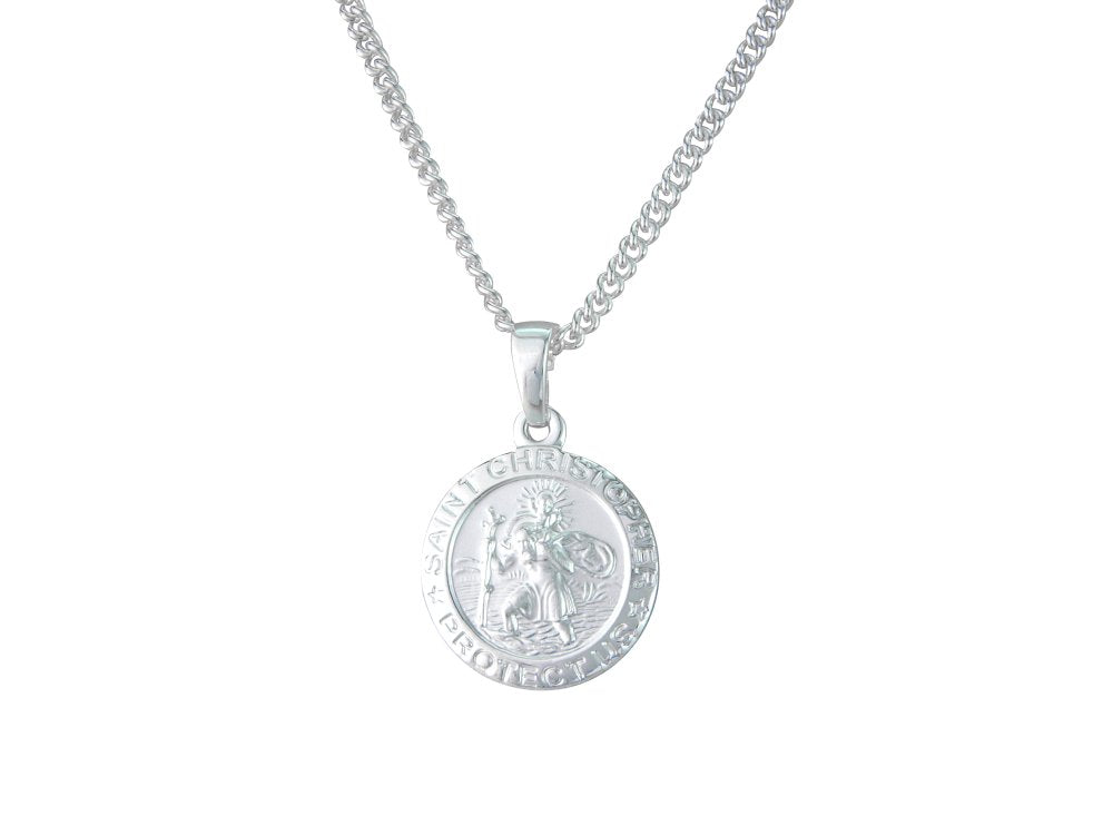 Silver 14mm round St. Christopher &amp; 18&quot; chain