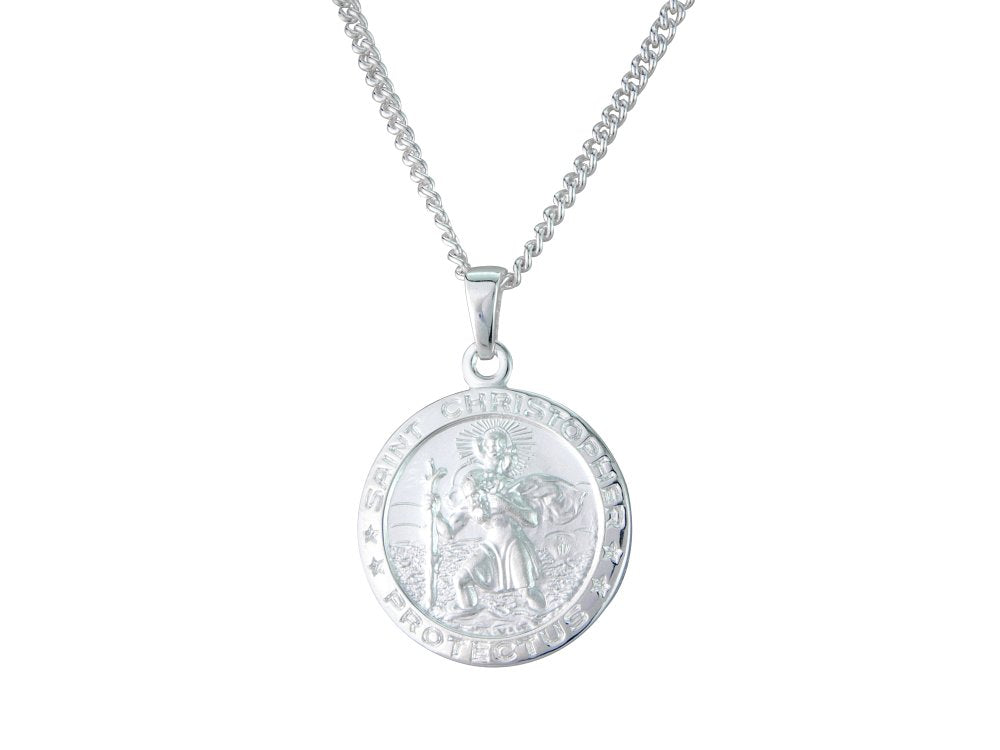 Silver 18mm round St. Christopher &amp; 18&quot; chain