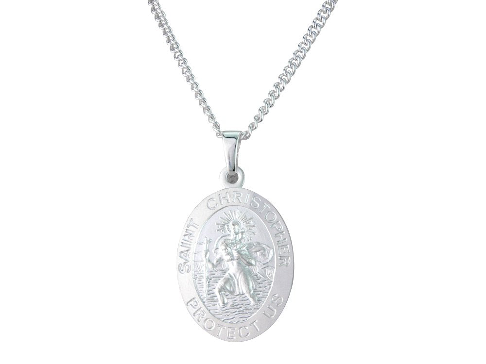 Silver 20mm x 16mm oval St. Christopher & 18" chain