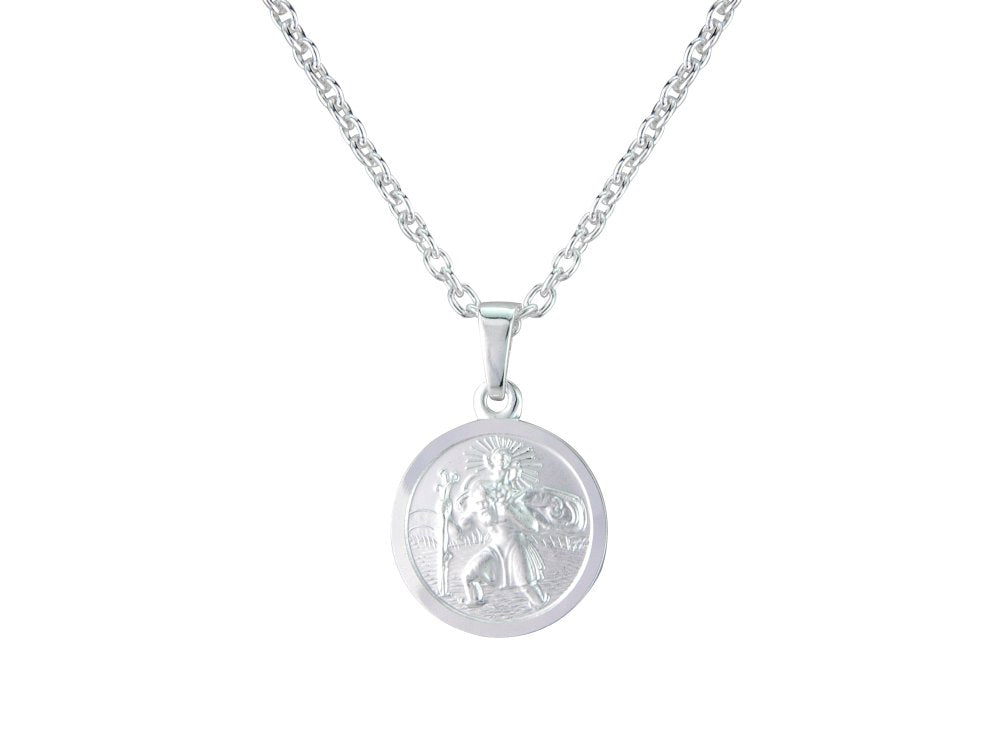 Silver 14mm  round St. Christopher &amp; 18&quot; chain