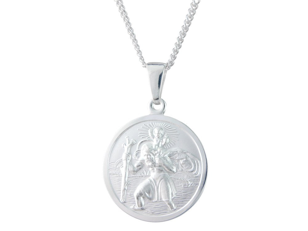 Silver 22mm round double sided St. Christopher & 20" chain
