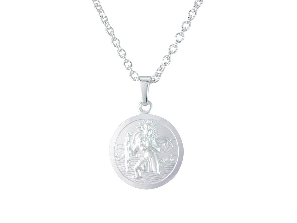 Silver 16mm round St. Christopher &amp; 18&quot; chain