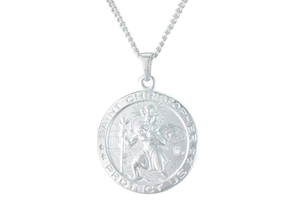 Silver 22mm round St. Christopher &amp; 18&quot; chain
