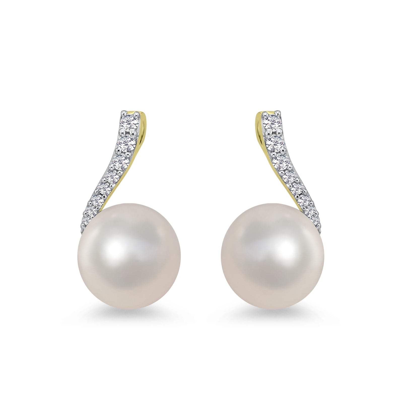9ct gold 6mm cultured pearl & diamond earrings 0.06ct