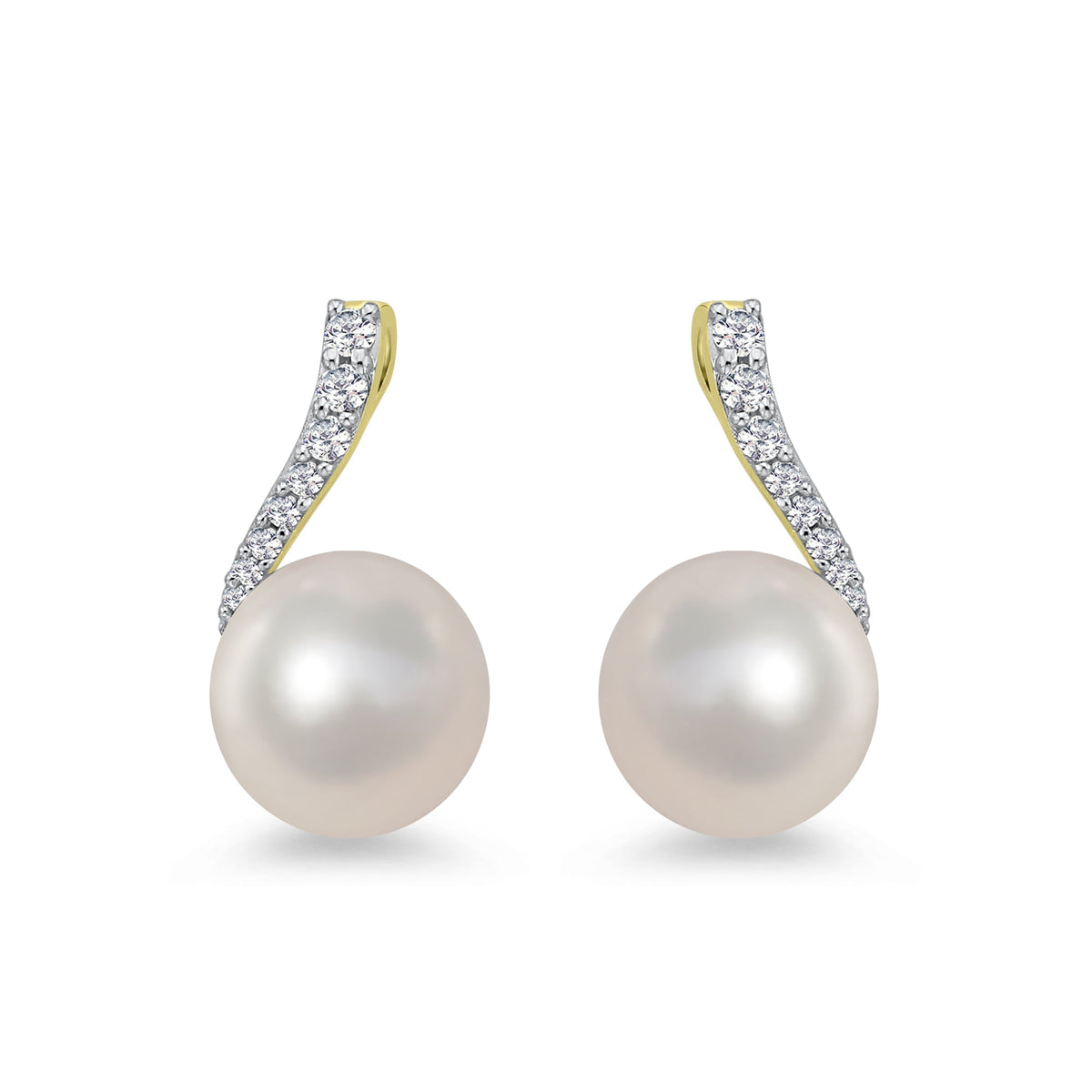 9ct gold 6mm cultured pearl &amp; diamond earrings 0.06ct