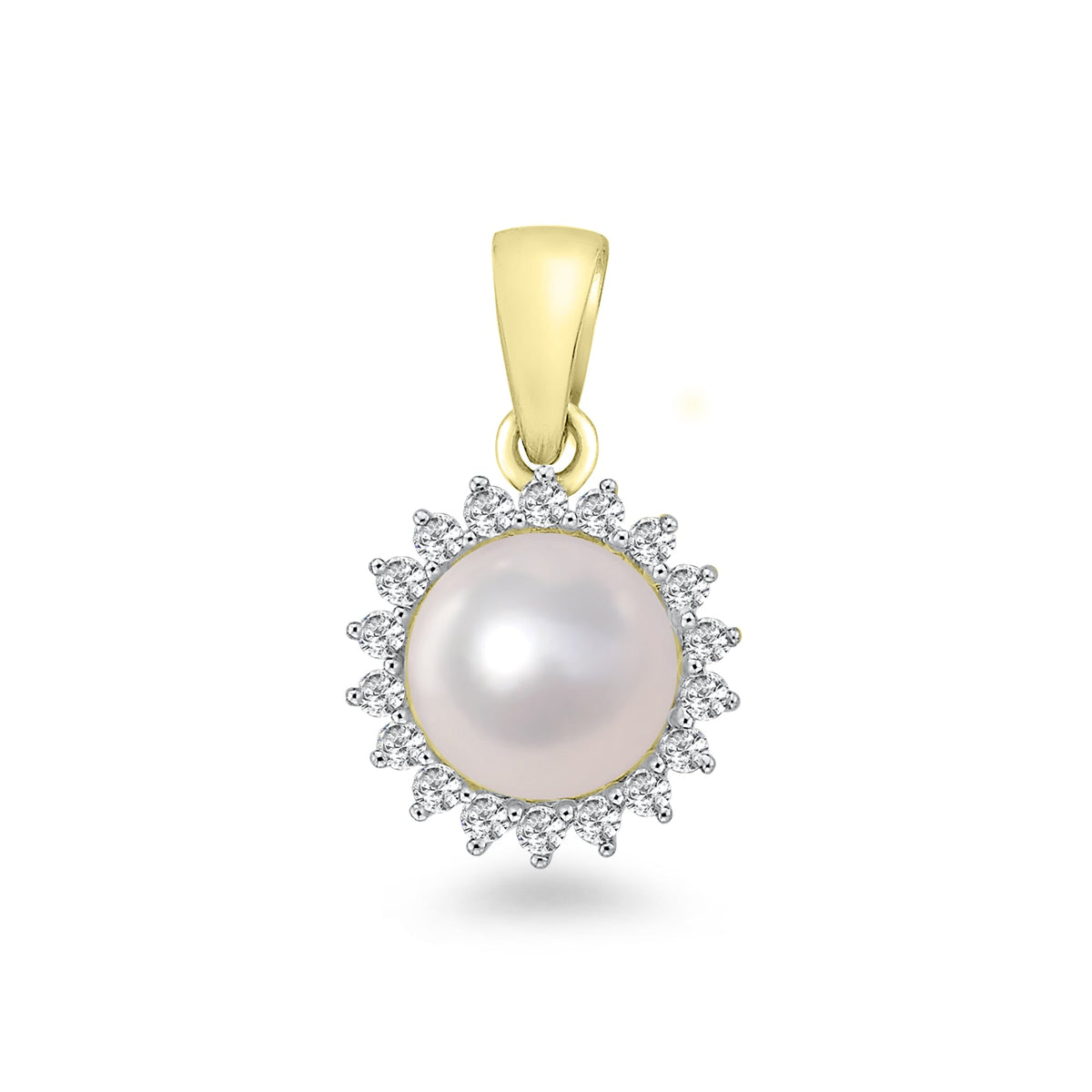 9ct gold 7mm cultured pearl &amp; diamond pendant 0.15ct