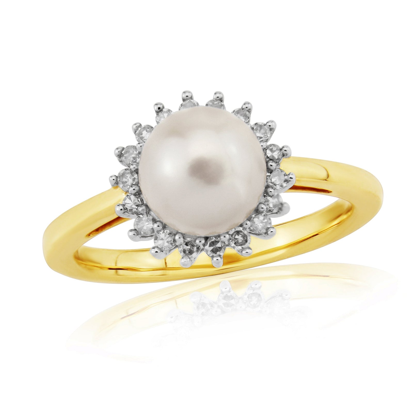 9ct gold 7mm cultured pearl & diamond cluster ring 0.15ct