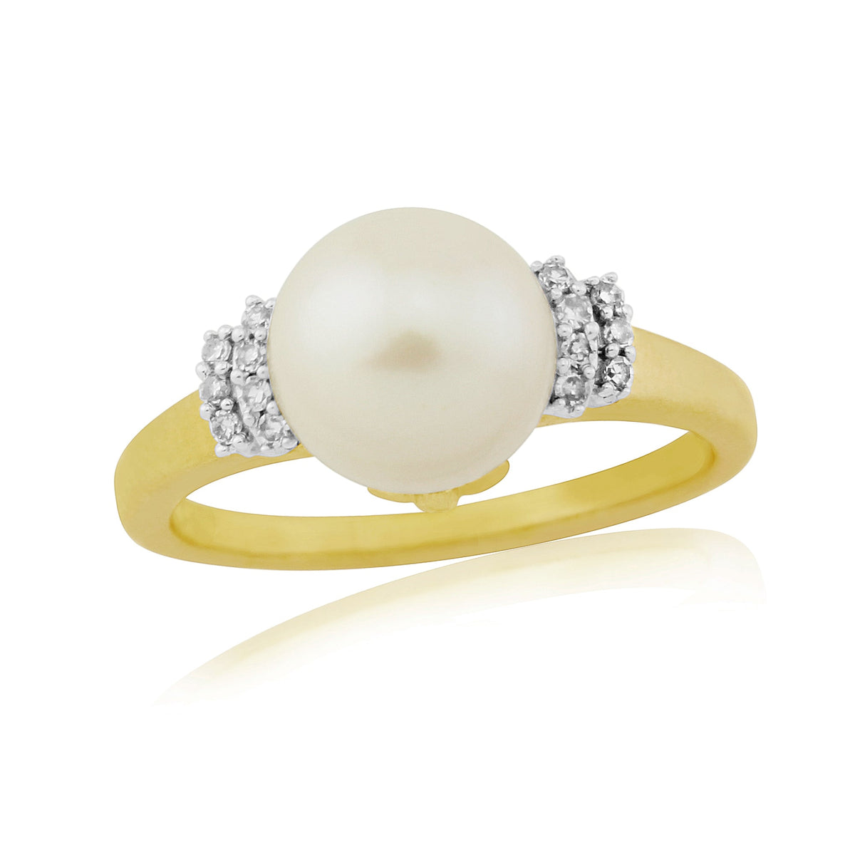 9ct gold 8mm cultured pearl &amp; diamond ring 0.07ct