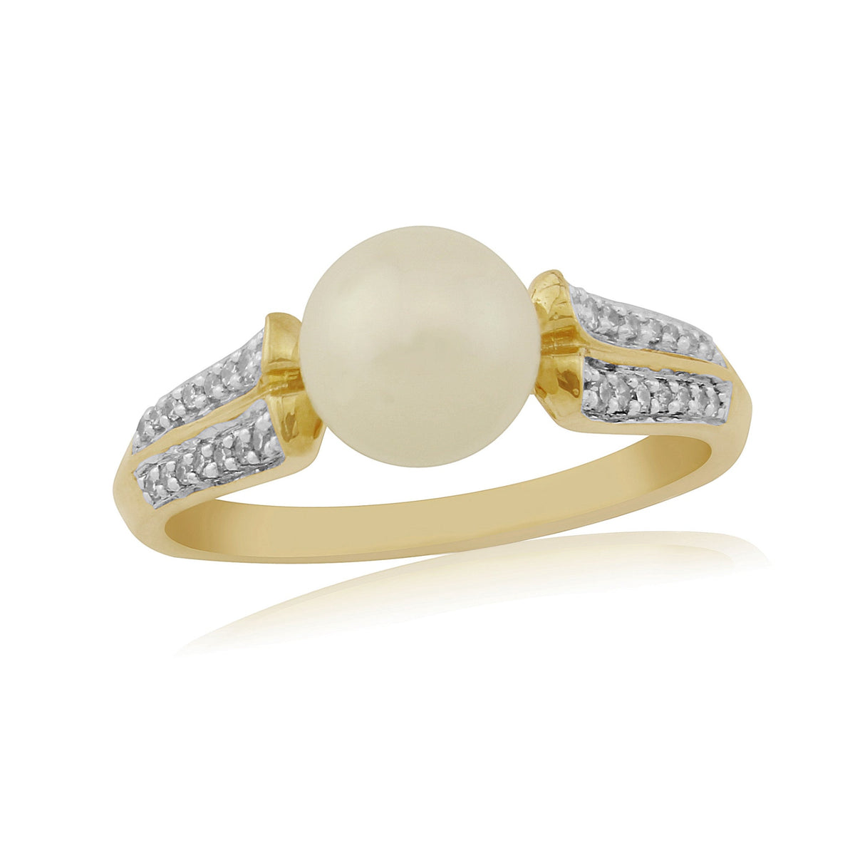 9ct gold 7mm cultured pearl &amp; diamond ring 0.10ct