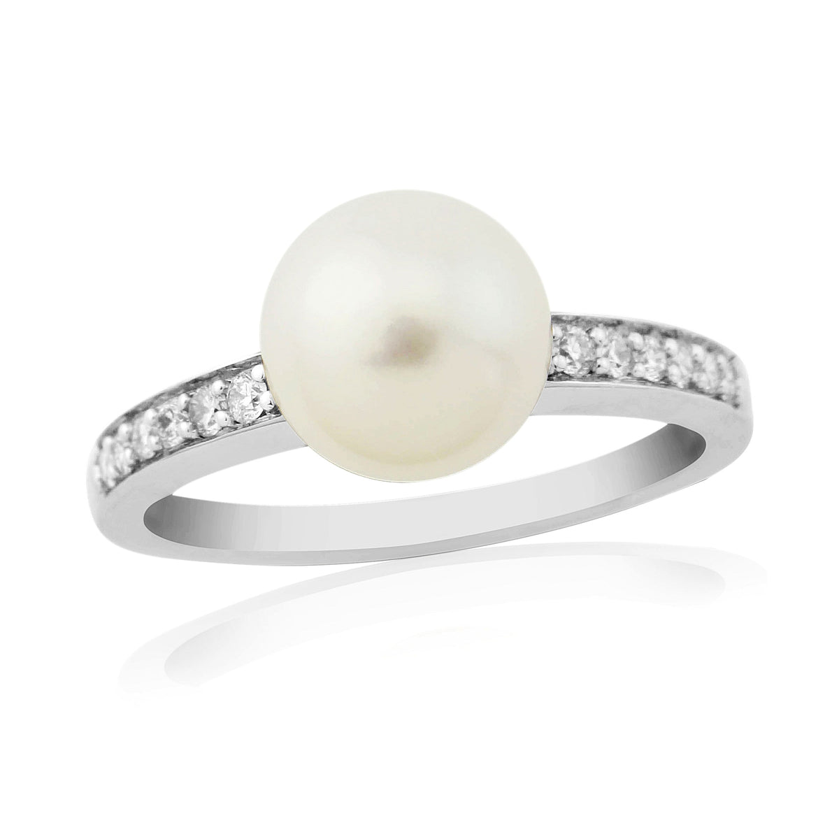 9ct gold 8mm cultured pearl &amp; diamond ring 0.13ct