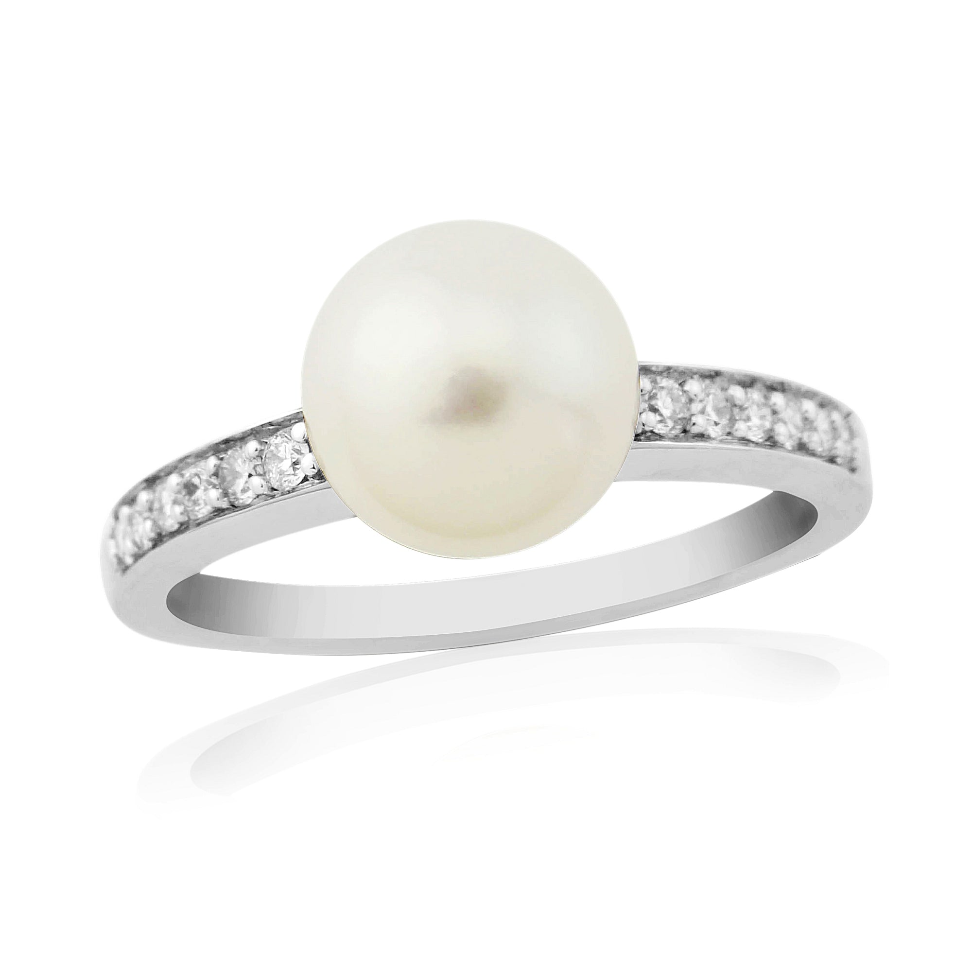 9ct gold 8mm cultured pearl & diamond ring 0.13ct