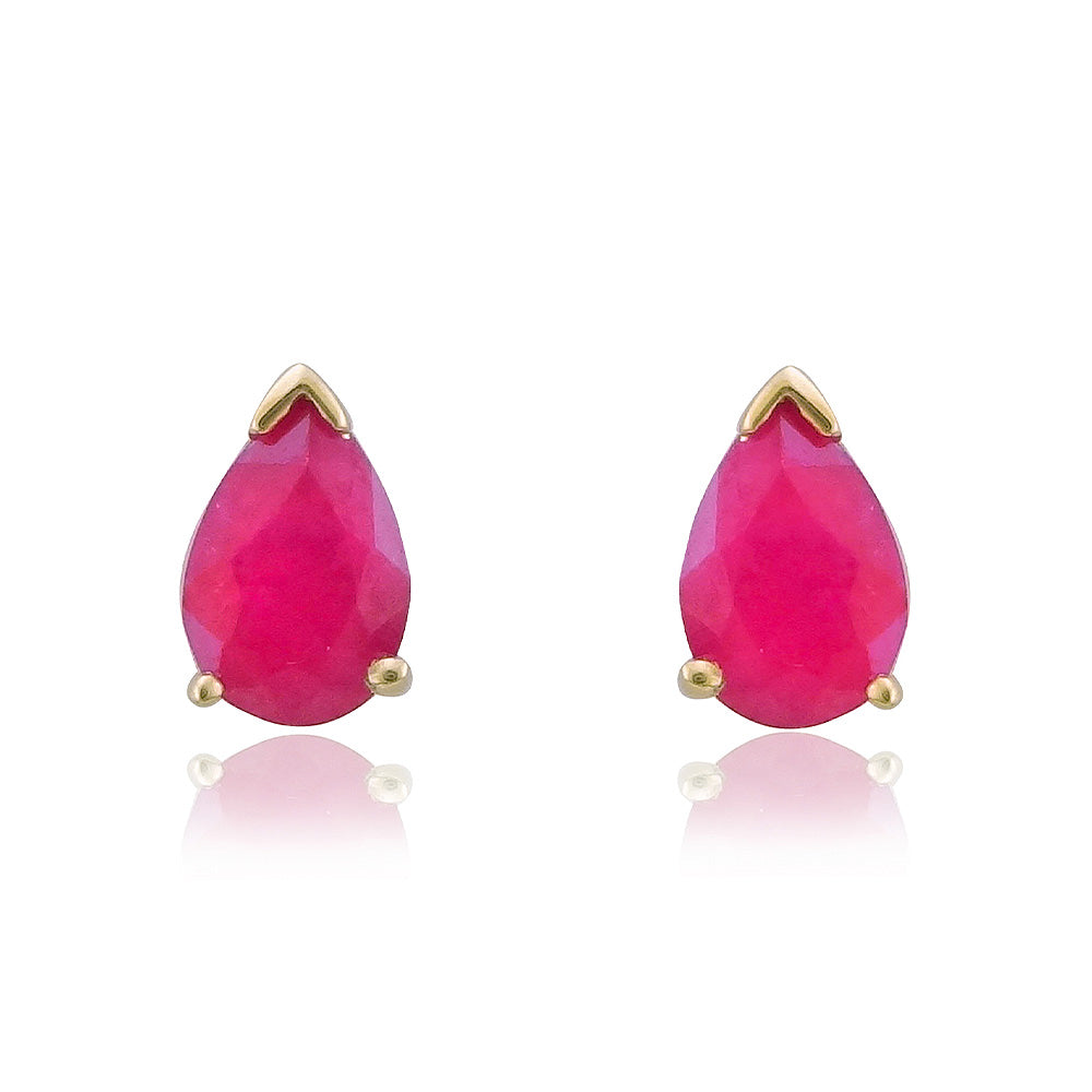 9ct gold 6x4mm pear shape ruby claw set double gallery stud earrings