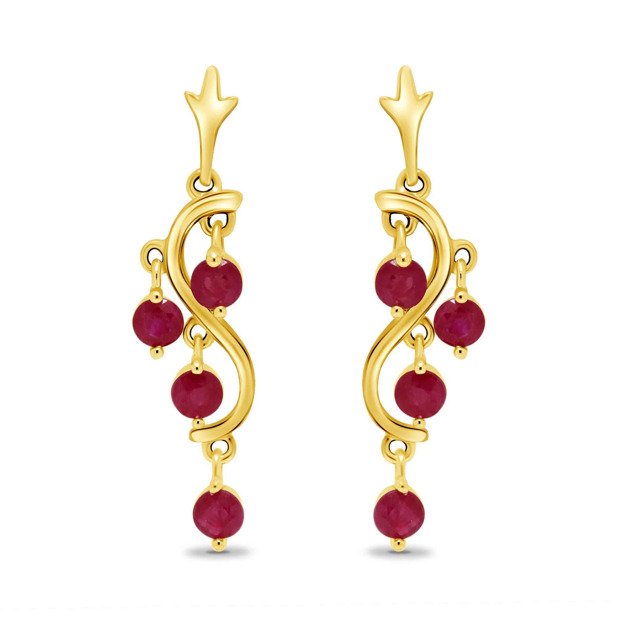 9ct gold 1.90mm round multi ruby drop earrings