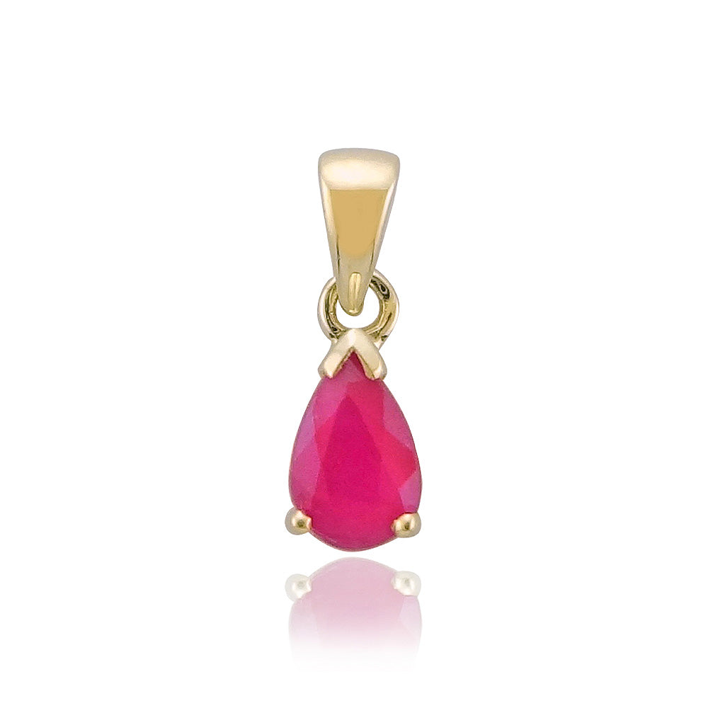 9ct gold 6x4mm pear shape ruby claw set double gallery pendant