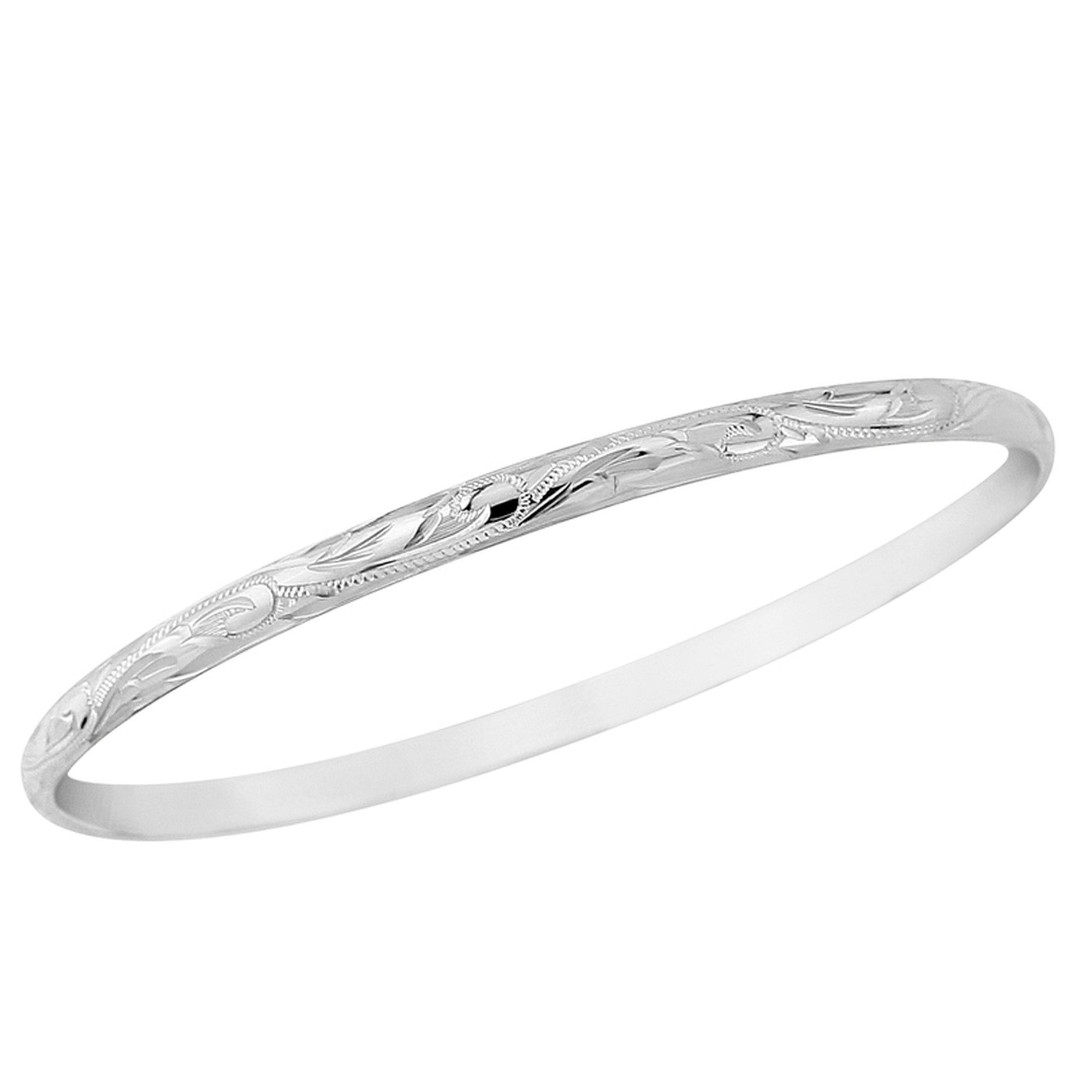 silver 4mm engraved bangle