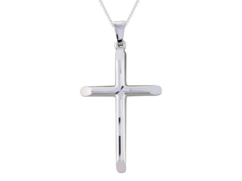 Silver matt /diamond  cut cross & 18" chain