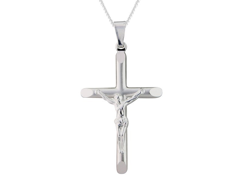 Silver 28mm matt/polished crucifix &amp; 18&quot; chain