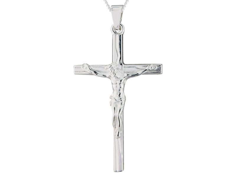 Silver 32mm matt/polished crucifix &amp; 18&quot; chain