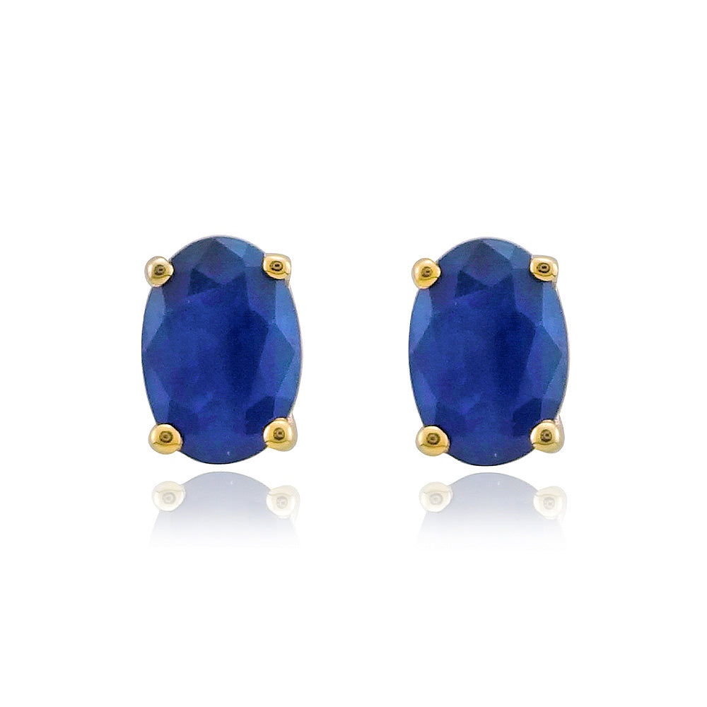 9ct gold 6x4mm oval sapphire claw set double gallery stud earrings