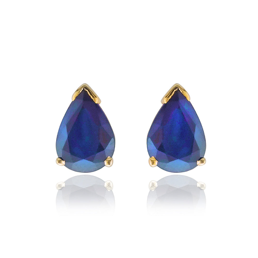 9ct gold 7x5mm pear shape sapphire claw set double gallery stud earrings