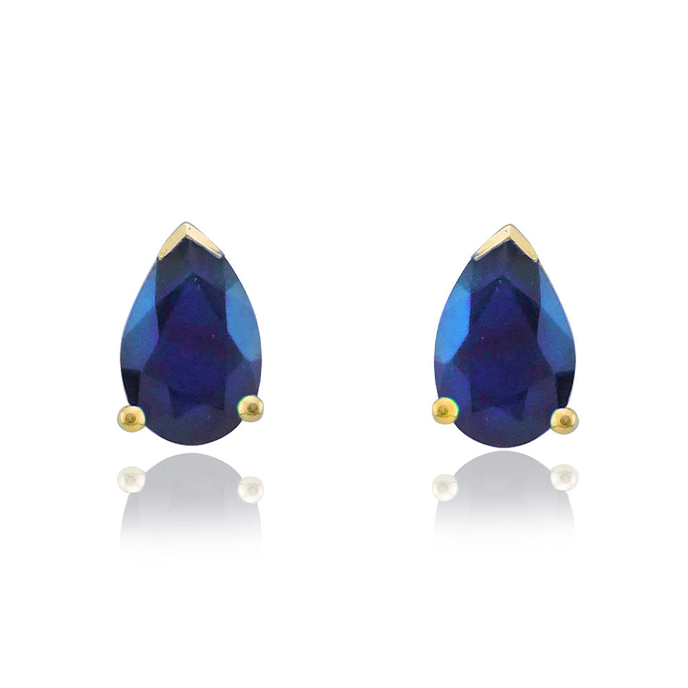 9ct gold 6x4mm pear shape sapphire claw set double gallery stud earrings