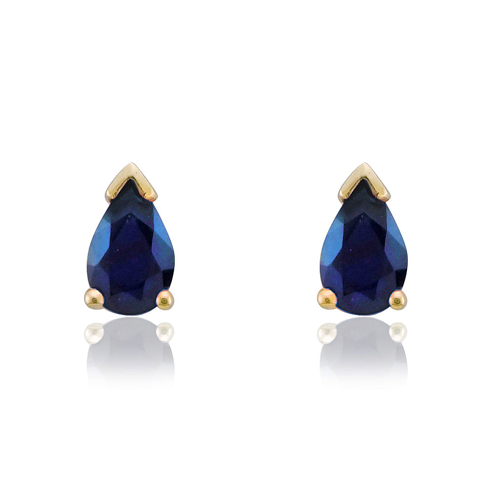 9ct gold 5x3mm pear shape sapphire claw set double gallery stud earrings