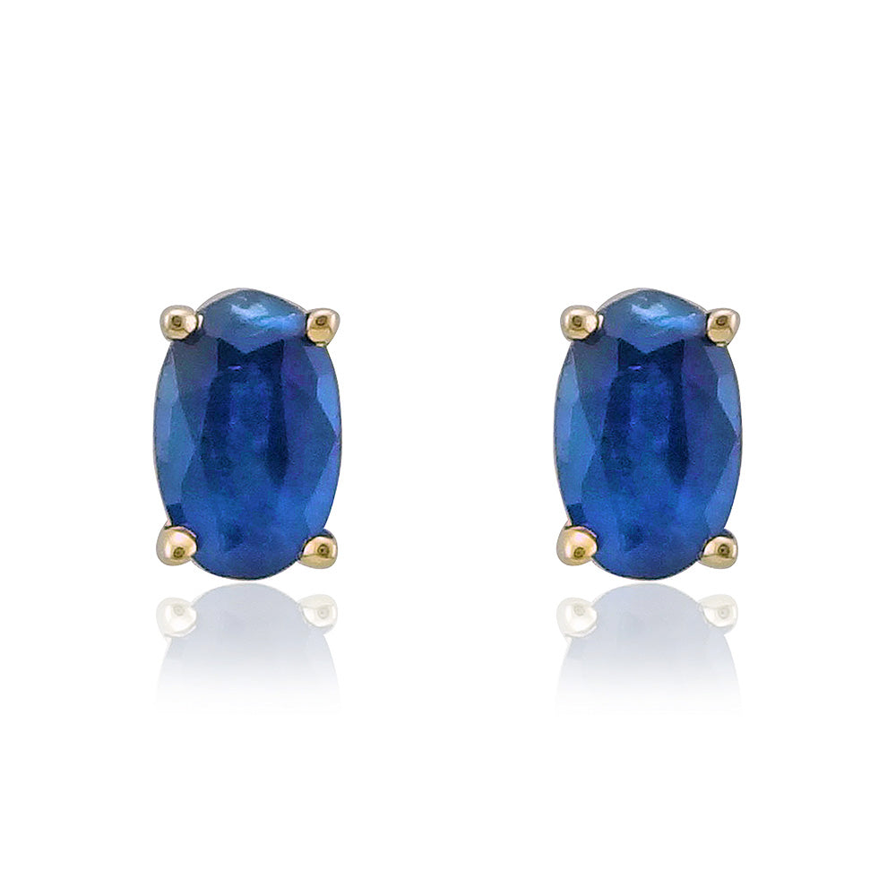 9ct gold 5x3mm oval sapphire claw set double gallery stud earrings