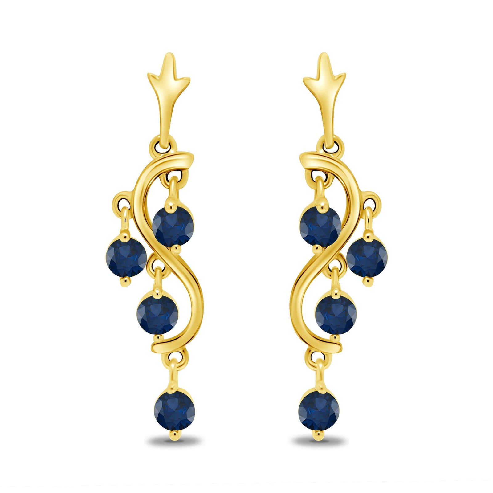 9ct gold 1.90mm round multi sapphire drop earrings