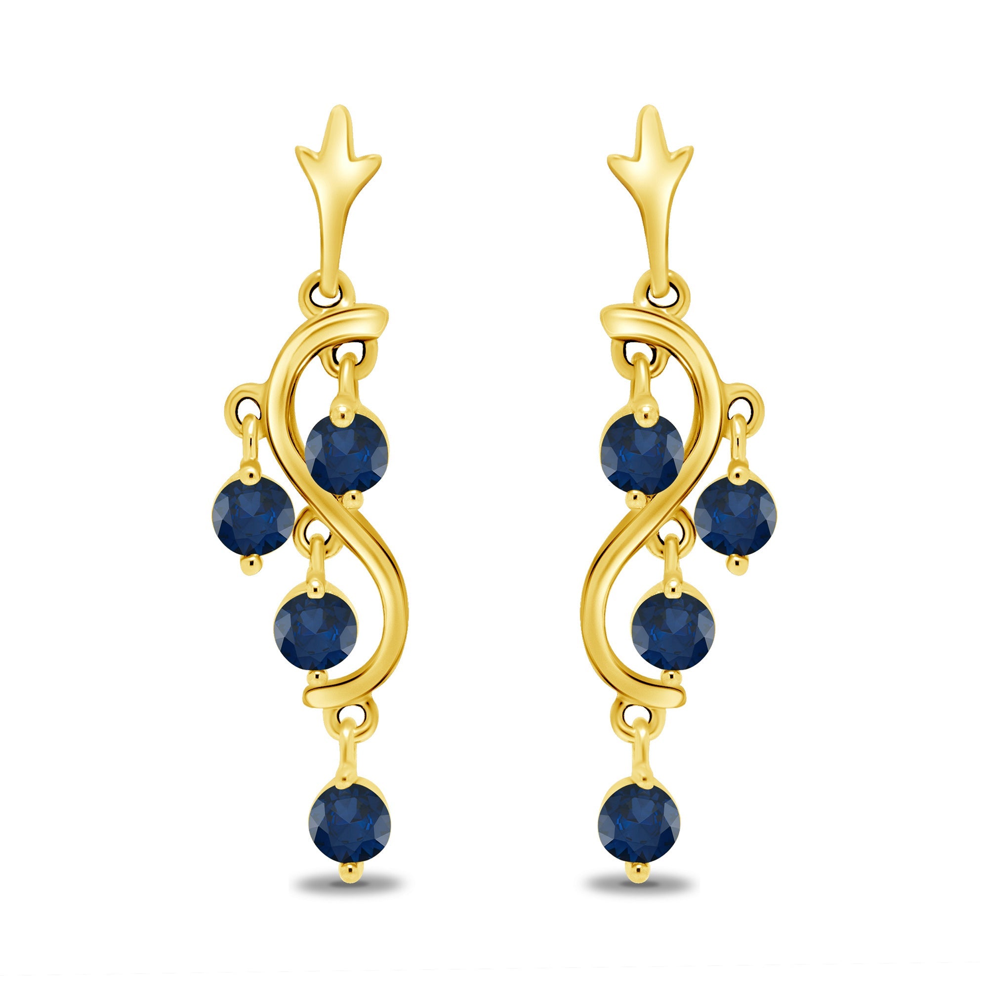 9ct gold 1.90mm round multi sapphire drop earrings