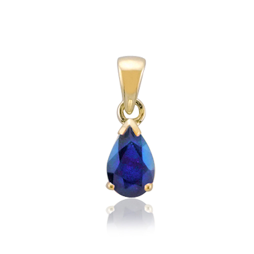 9ct gold 6x4mm pear shape sapphire claw set double gallery pendant
