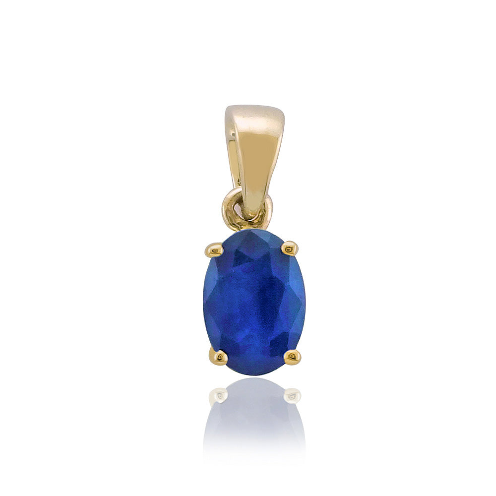 9ct gold 6x4mm oval sapphire claw set double gallery pendant