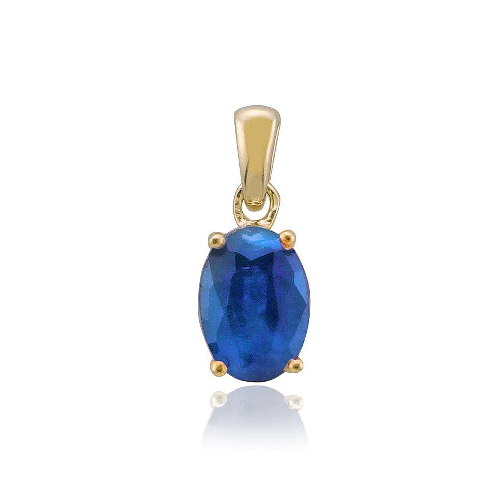 9ct gold 7x5mm oval sapphire claw set double gallery pendant