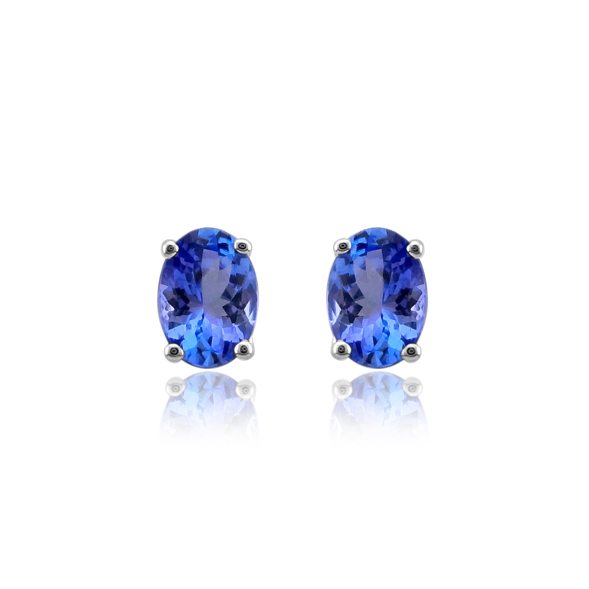 9ct white gold 6x4mm oval tanzanite claw set double gallery stud earrings