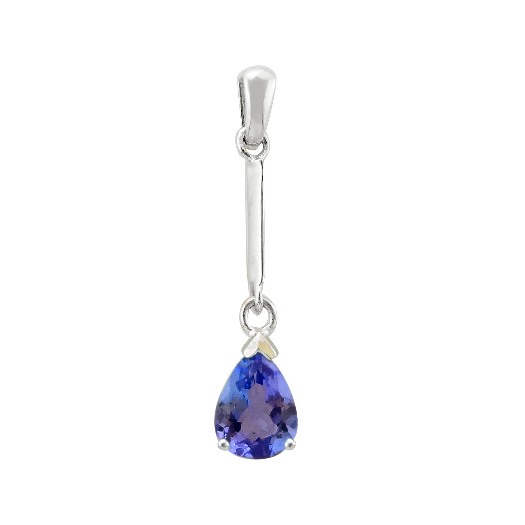 9ct white gold 7x5mm pear shape tanzanite claw set double gallery pendant