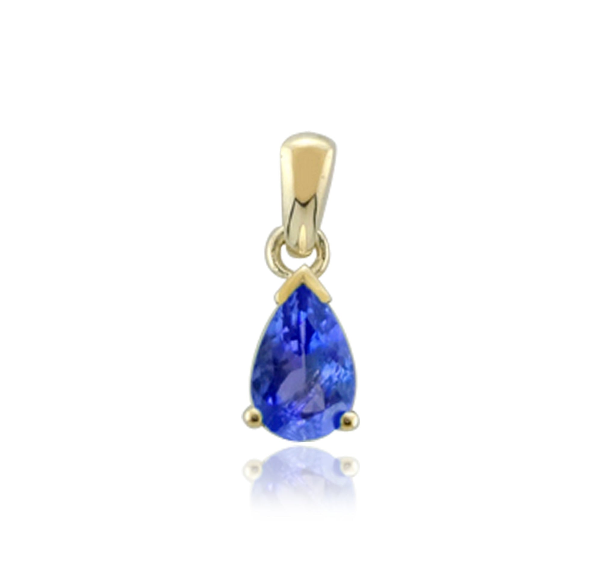 9ct gold 7x5mm pear shape tanzanite claw set double gallery pendant