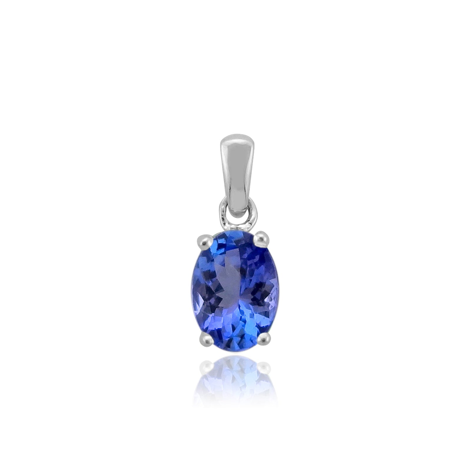 9ct white gold 7x5mm oval tanzanite claw set double gallery pendant