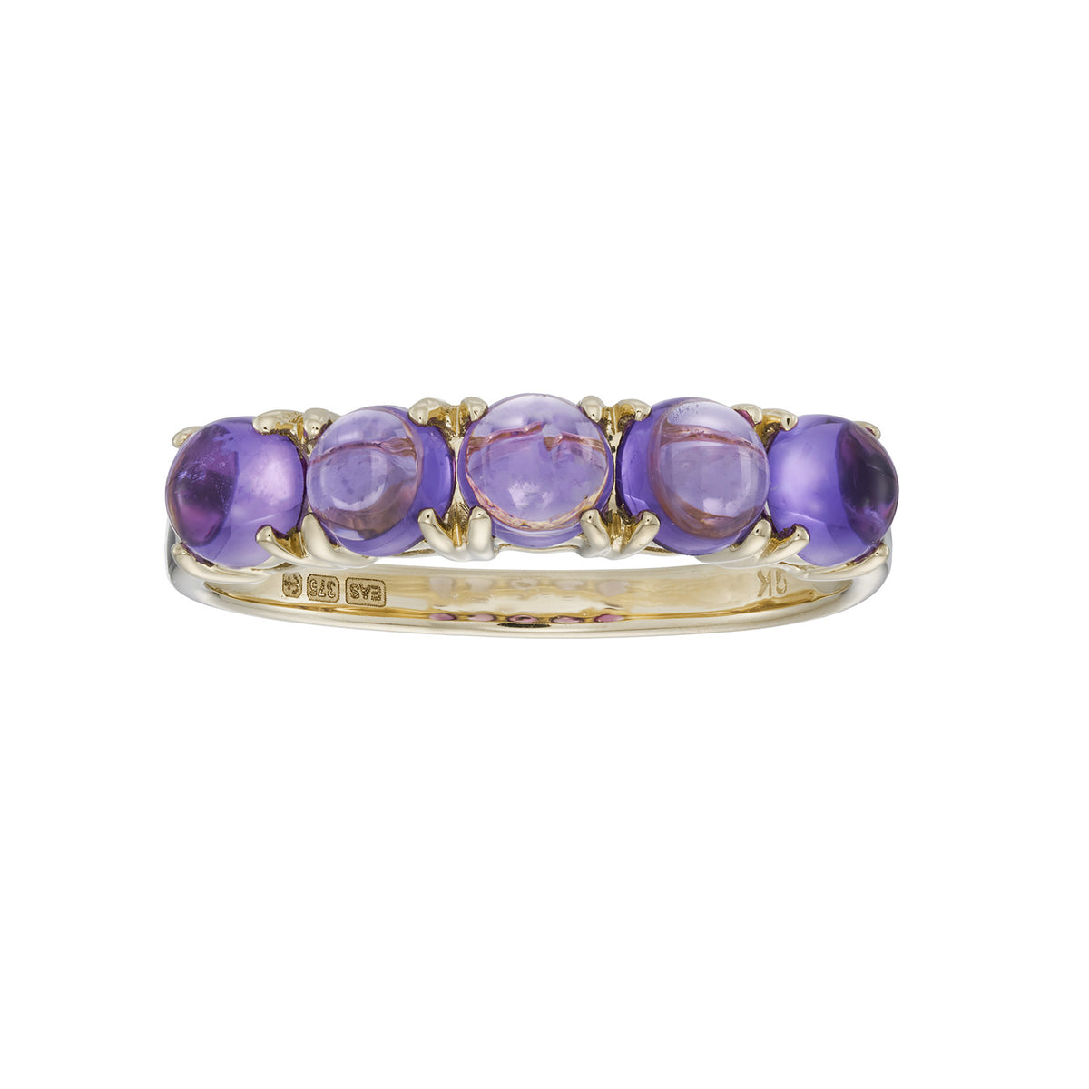 9ct gold 5 stone amethyst ring